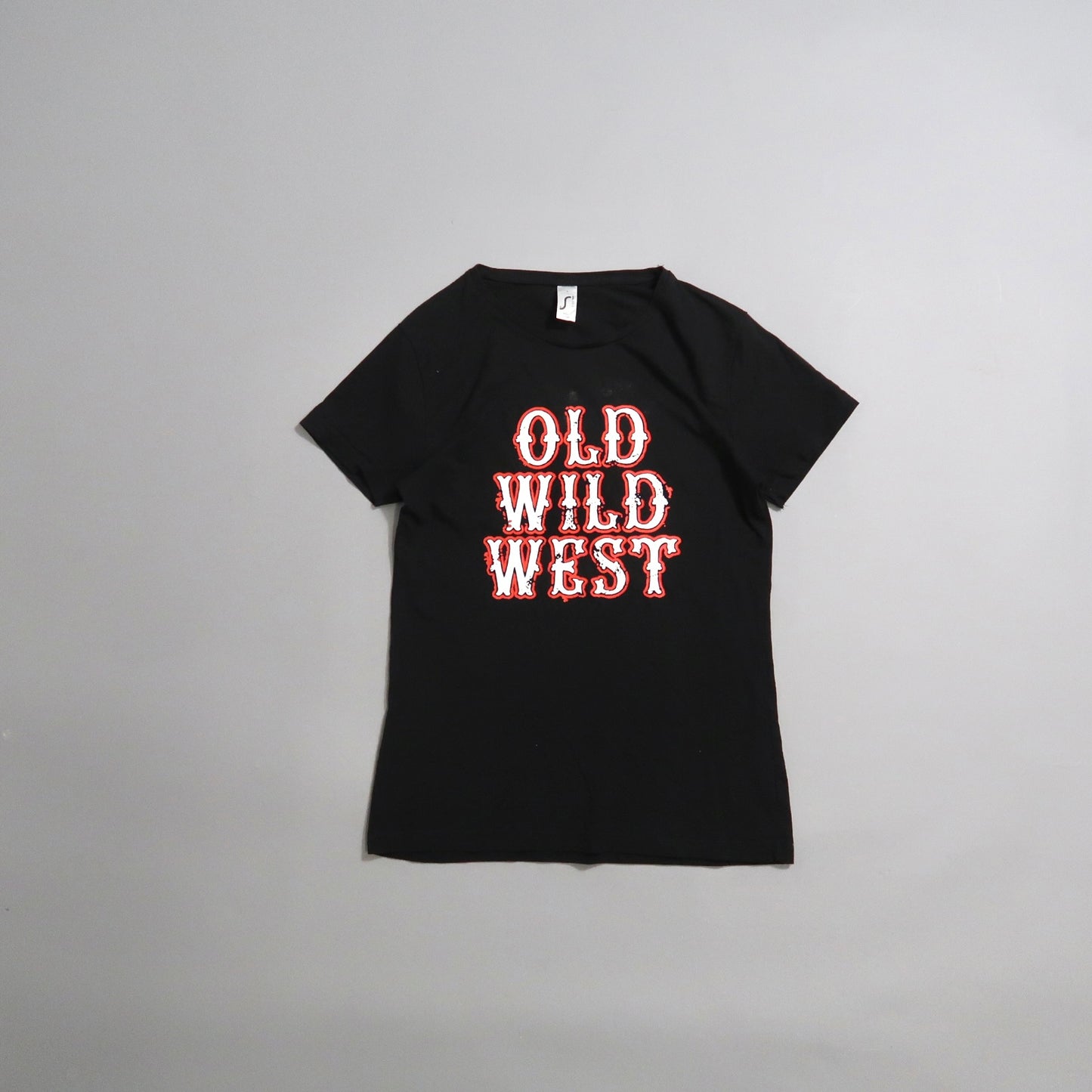 Black T-shirt with nullOld Wild Westnull text in red and white.