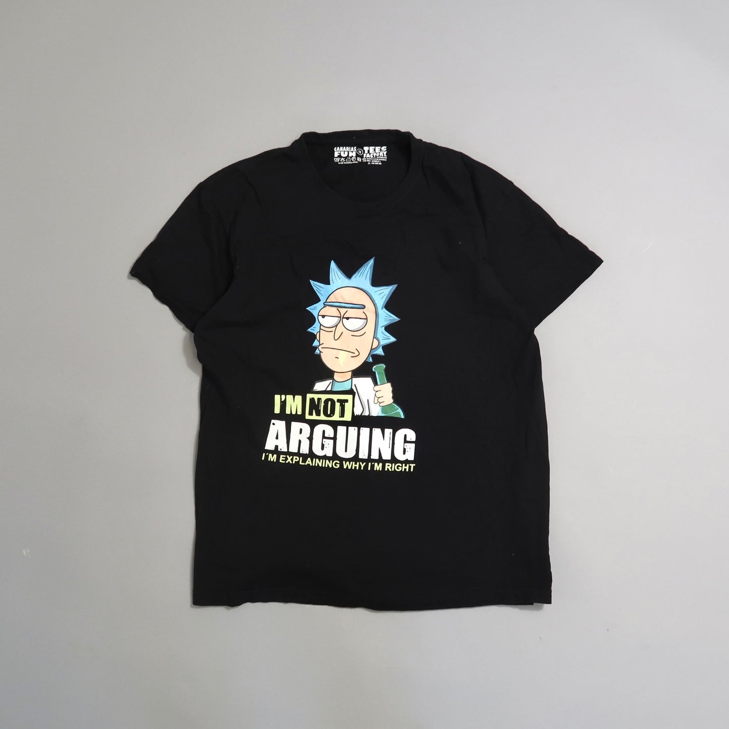 Black T-shirt with cartoon character and text: nullI'm Not Arguing.null