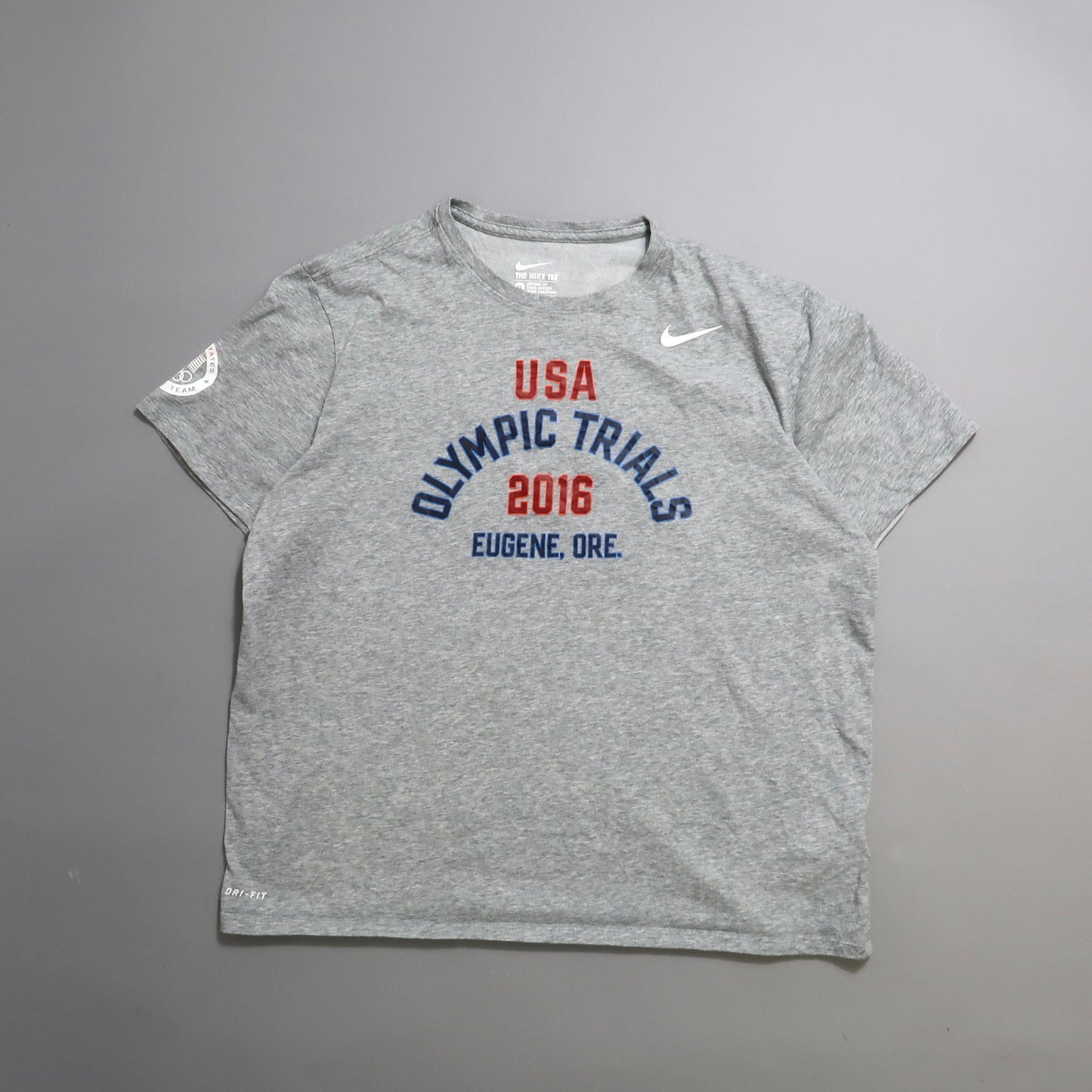 Gray T-shirt with nullUSA Olympic Trials 2016, Eugene, Ore.null printed on front.