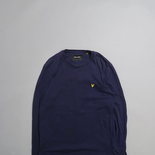 Navy blue long-sleeve shirt with yellow embroidered logo.