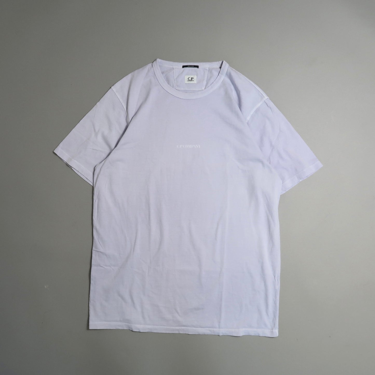 White short-sleeve T-shirt with subtle logo on chest.