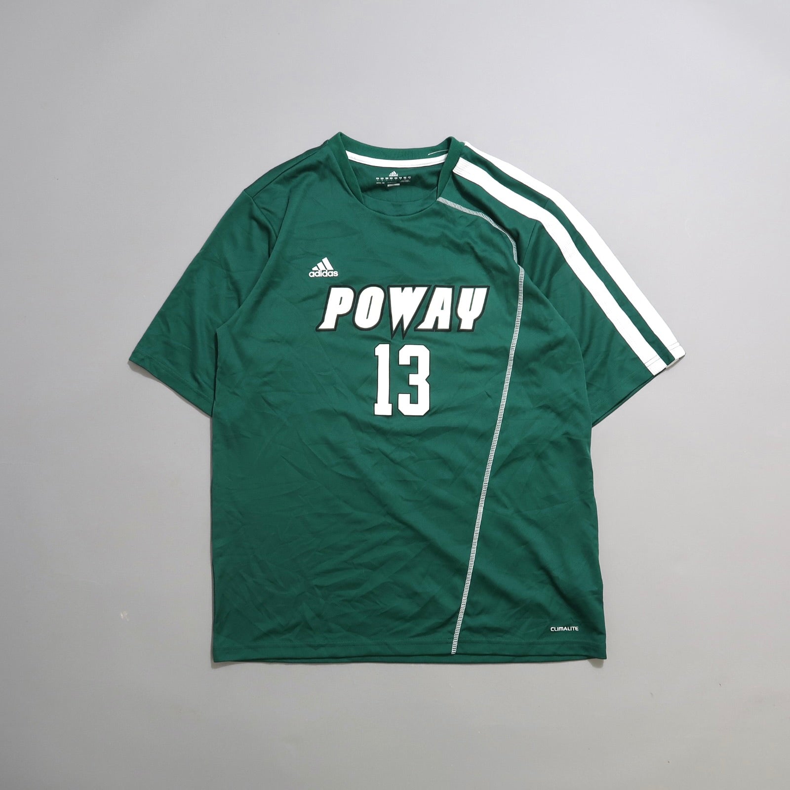 Green athletic jersey with nullPOWAY 13null and Adidas logo.
