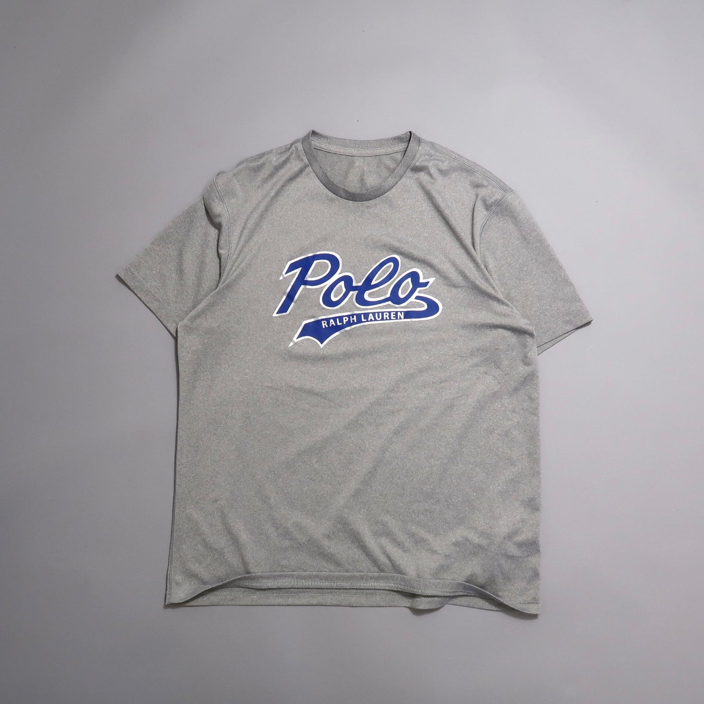 Gray T-shirt with blue nullPolo Ralph Laurennull logo in center.