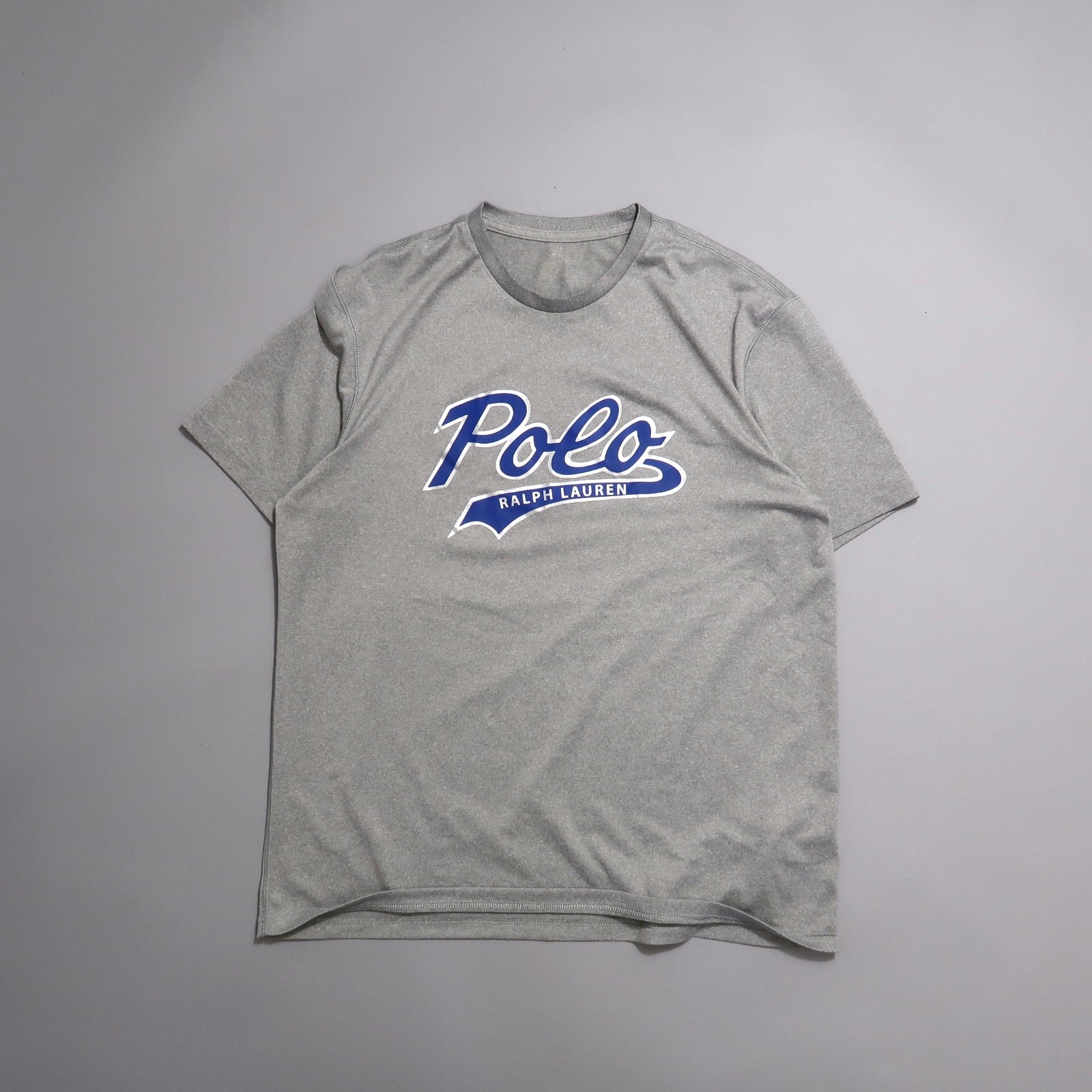 Gray T-shirt with blue nullPolo Ralph Laurennull logo in center.