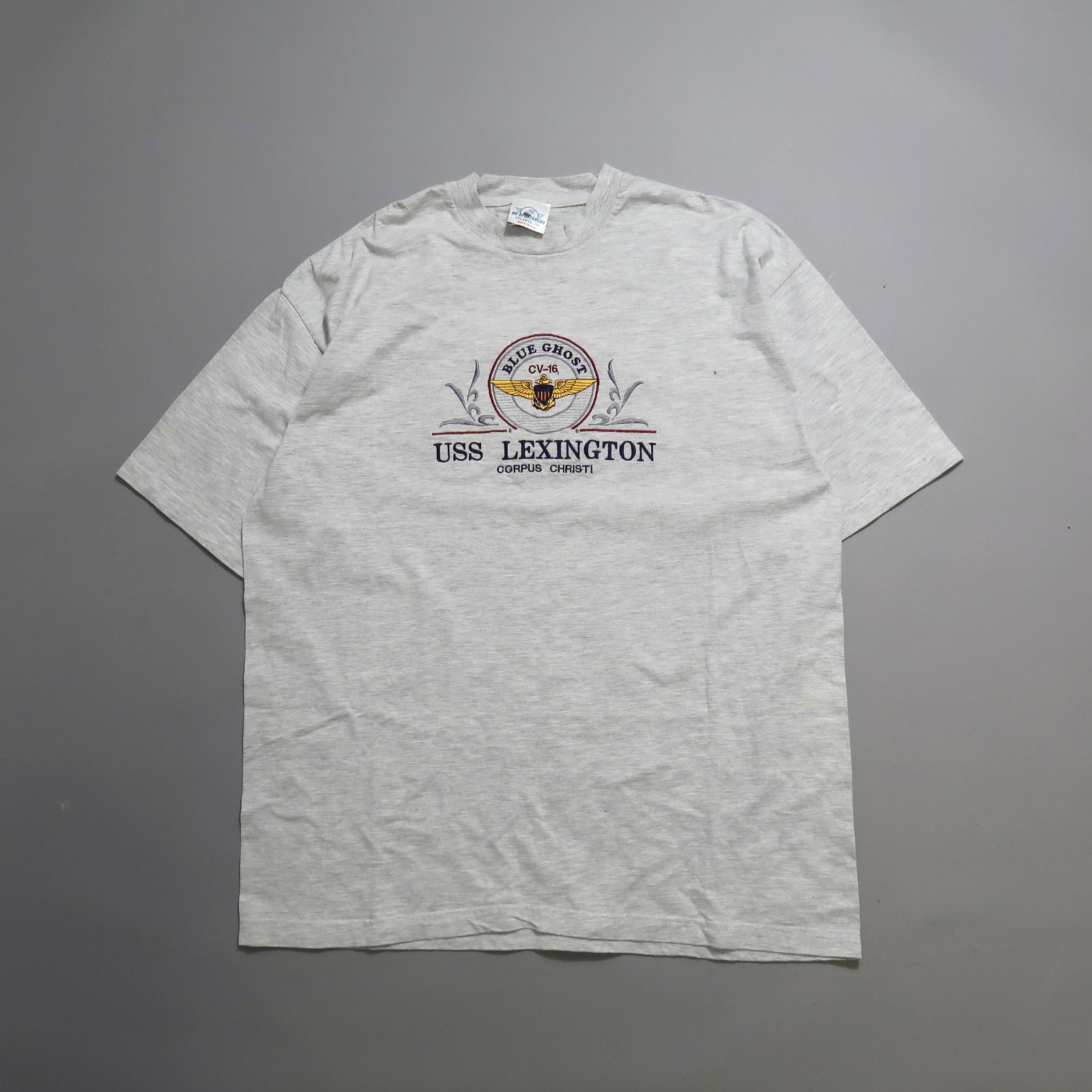 Gray USS Lexington T-shirt with nullBlue Ghostnull emblem.