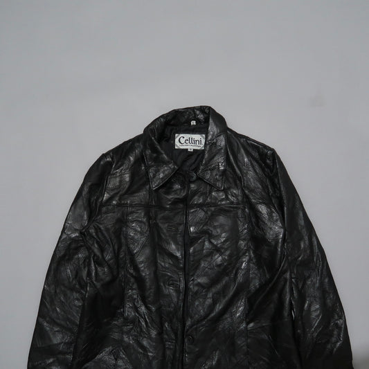 Black leather jacket with a collar and nullCellininull label.