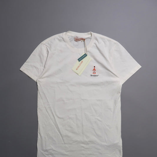 White T-shirt with nullRevolutionnull logo and tag on gray background.