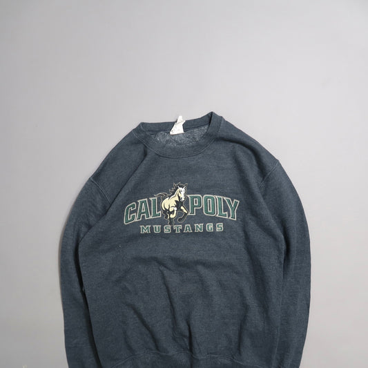 Gray sweatshirt with nullCal Poly Mustangsnull and horse graphic.
