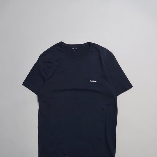 Plain black T-shirt with small white embroidered logo.