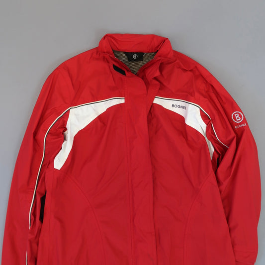Red Bogner jacket with white accents on a gray background.