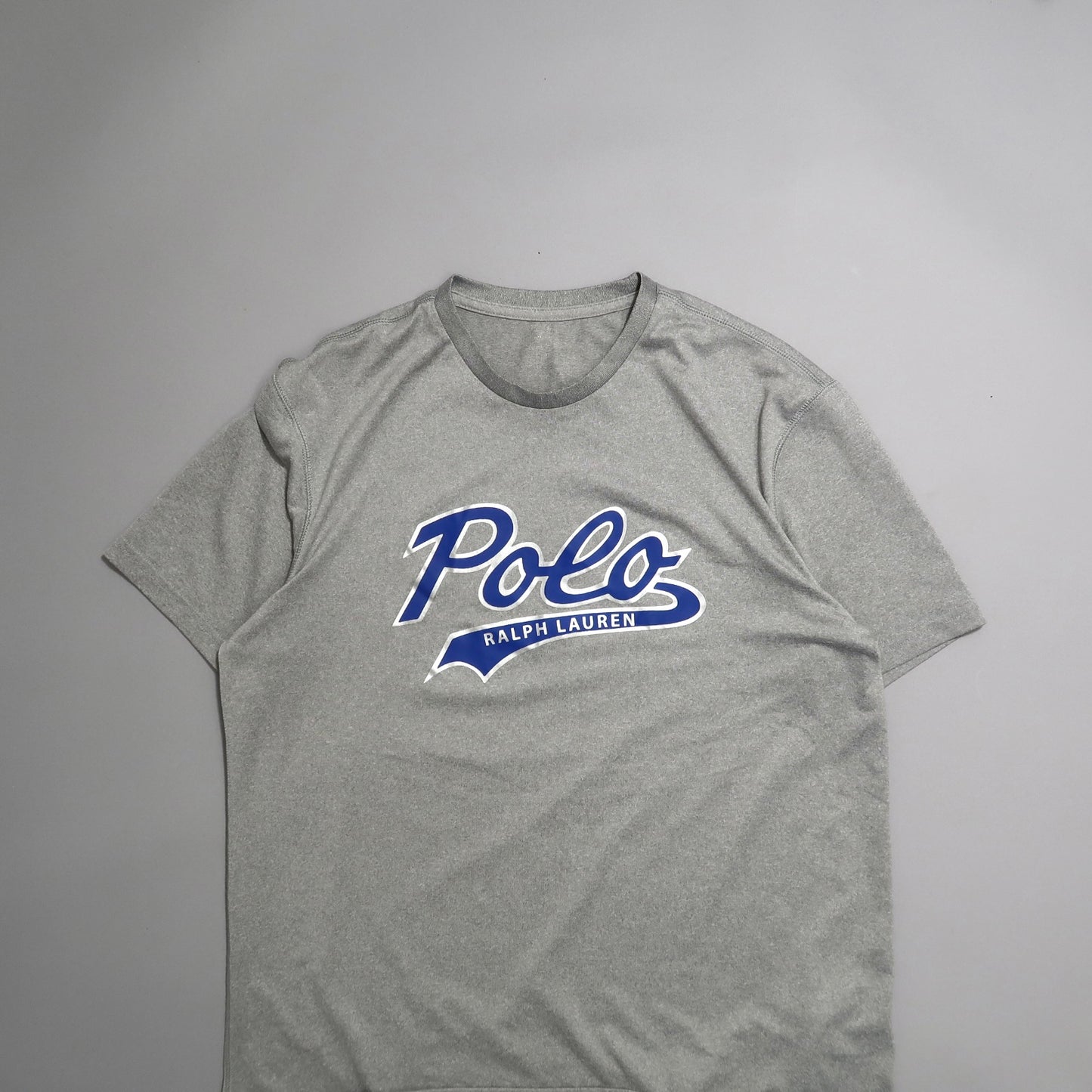 Gray T-shirt with blue nullPolo Ralph Laurennull logo on front.