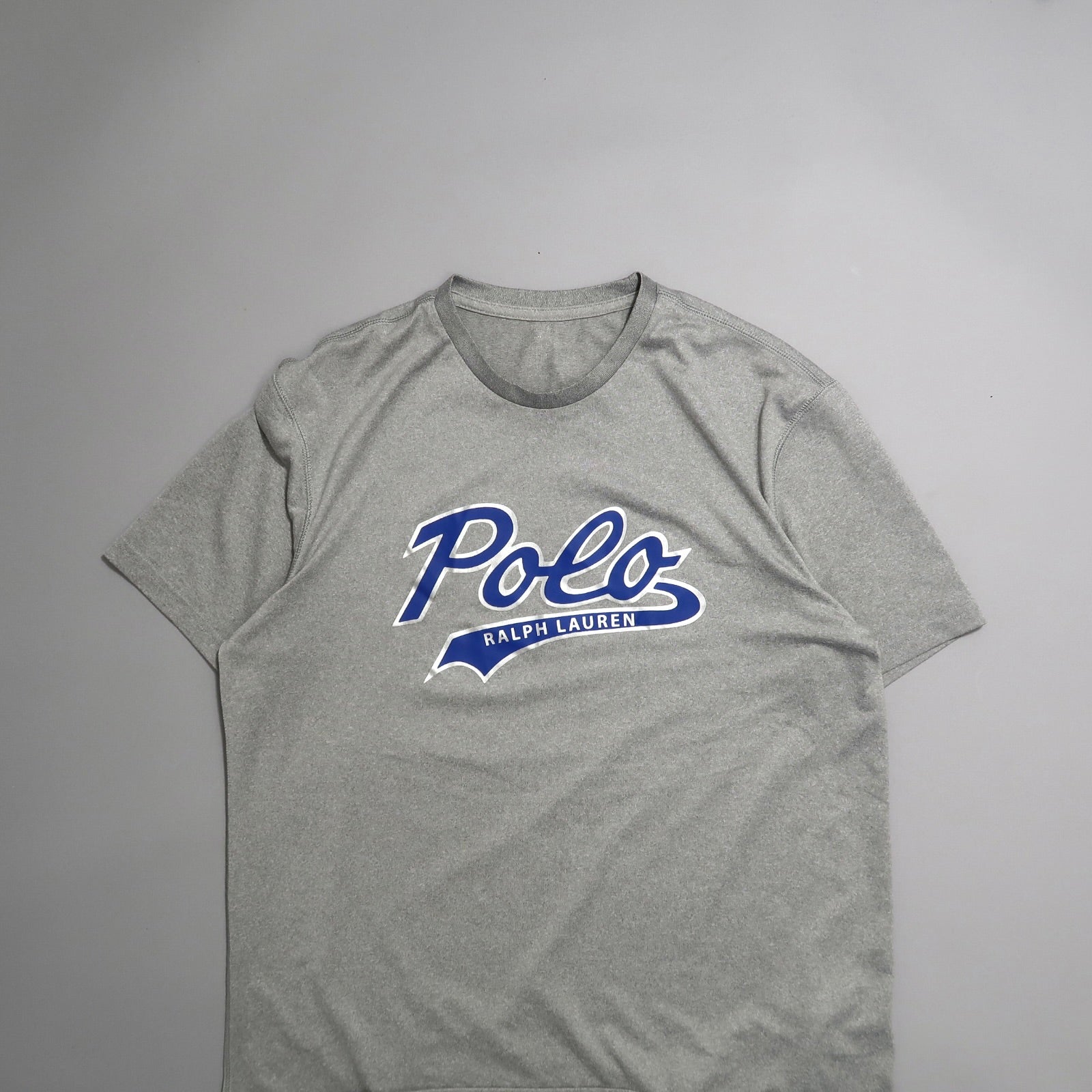 Gray T-shirt with blue nullPolo Ralph Laurennull logo on front.