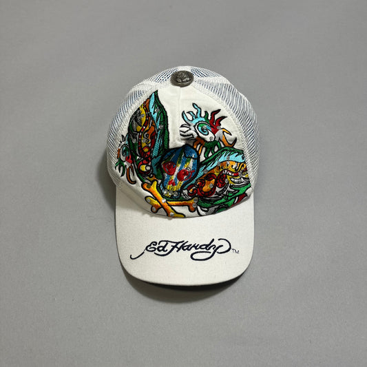 Ed Hardy embroidered cap with colorful dragon design.
